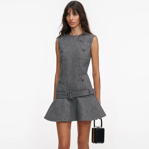Self-Portrait Dresses & Skirts - Self-Portrait Grey Herringbone Flared Mini Dress
